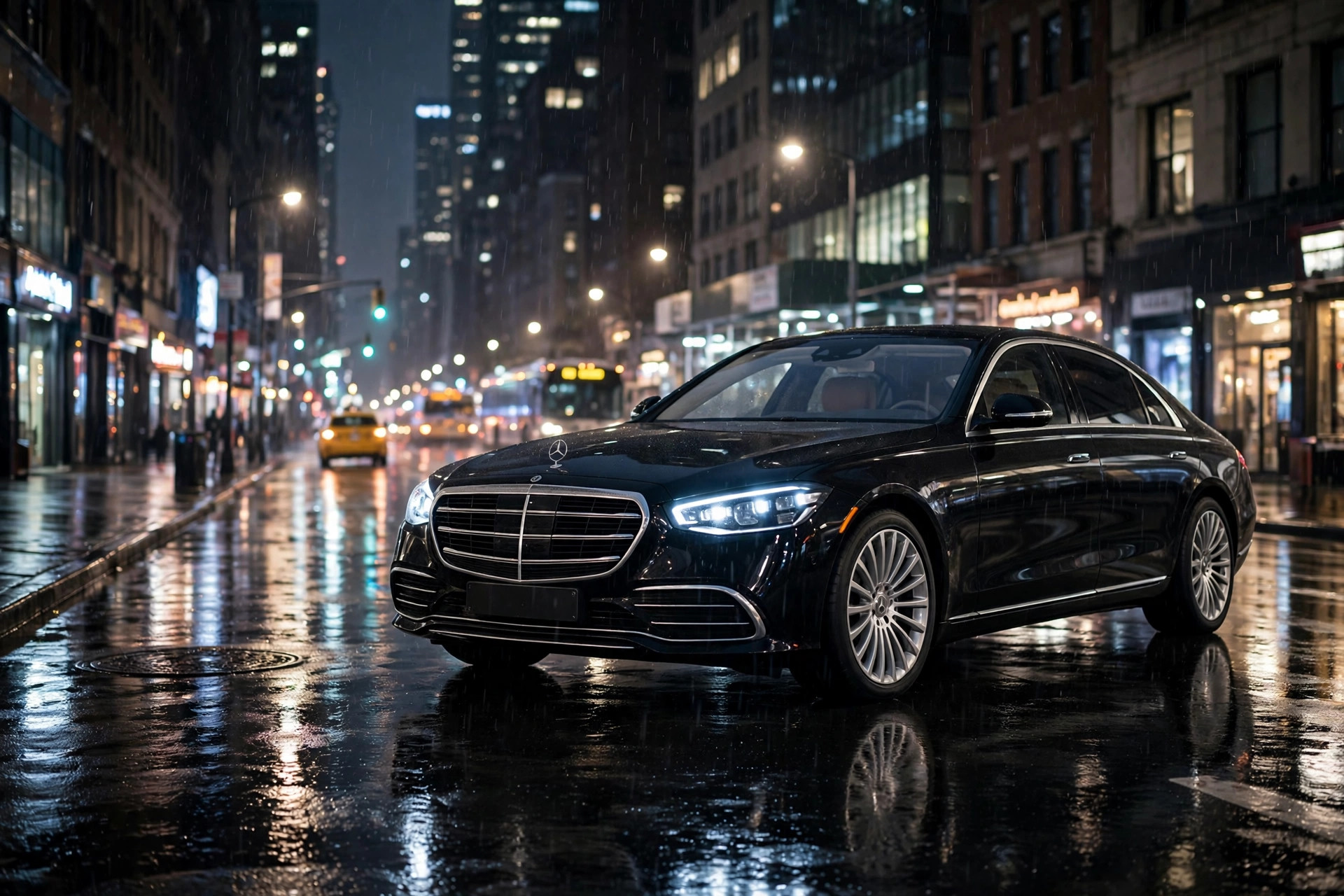 Black premium sedan parked in New York City